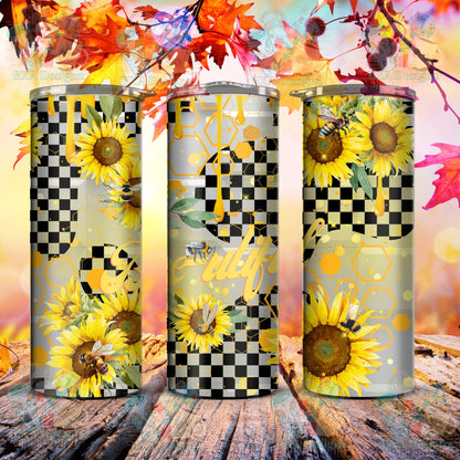 Sunflower Checkered Bee Skinny Tumbler 20oz